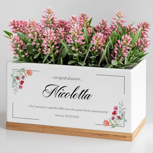 Maverton Fioriera in ceramica, dimensioni 25,7 x 13,5 x 14cm | Stampa personalizzata, vassoio sottovaso, vaso per fiori rettangolare, pensiero originale per donna, fiori di campo