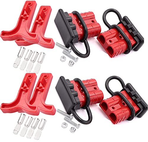 RUNCCI-YUN Conector de batería 50A (4pcs）Coche Batería de Conexión Rápida Desconexión rápida 600V Conectores de Alimentación para automóvil, autocaravana, caravana, autocaravana, barco(rojo)