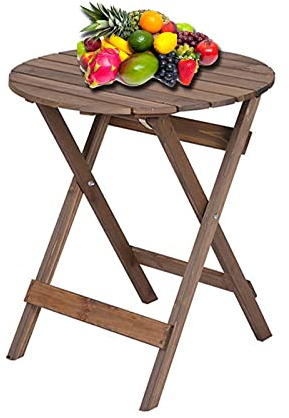 Beistelltische, klappbarer Beistelltisch aus Holz, runder Bistrotisch aus natürlichem Massivholz, tragbarer Picknick-Campingtisch für Garten, Terrasse, Strand, drinnen und draußen