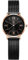 Alienwork Armbanduhr Damen Roségold Metall Mesh Armband Edelstahl Schwarz Ultra-flach Elegant