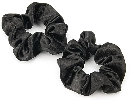 Scrunchies för kvinnor, Scrunchies i mjukt silke, Premium Satin Scrunchie hästsvanshållare, hårsnoddar för kvinnor, elastiska hårsnoddar för långt fint och tjockt lockigt hår flickor (Svart)