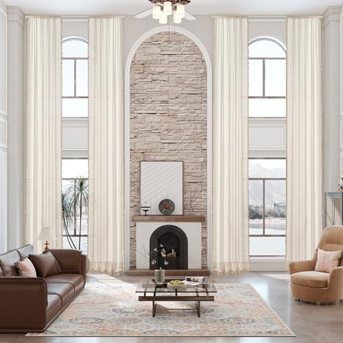 Sanceor Extra langer Leinen-Vorhang, Leinen-Mischgewebe, 4 m lang, Boho-Vorhang mit Stangentasche für 2 Geschosse, hohes Wohnzimmer, hohe Decken (1 Paneel, B 52 x L 156)