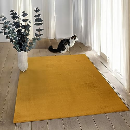 payé Teppich Wohnzimmer Hochflor - 200x290cm - Gelb - Super Soft Kuschelweich Flauschig Modern Einfarbig Modern Weicher Schlafzimmerteppich