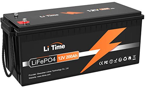 LiTime Batería Lifepo4 12V 200Ah, Batería Litio 12V 200Ah hasta 4000-15000 Ciclos con 100A BMS, Energia Maxima 2,56kWh, Bateria Lifepo4 para Caravanas Sistemas Solares Barcos Aplicación Fuera Red