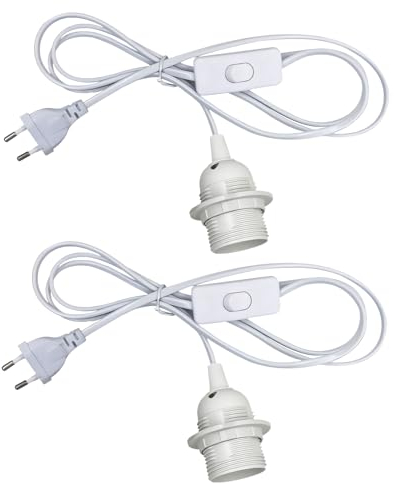Funmo 2 Stück Weiß E27 Lampenfassung, mit Schalter Fassung 1,8M Kabel Schnurschalter Lampenaufhängung Montagering, für Lampenaufhängung, Pendelleuchte, Deckenlampe, DIY Lampen