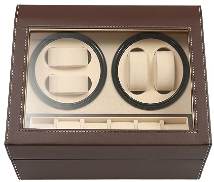 GramStudio Uhrenbeweger für Automatikuhren, 4+6 Automatik Uhrendreher Box, 10 Uhren Uhrenvitrine, Uhrenbox PU-Leder für Uhrengeschäft und Zuhause (Braun)