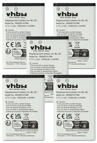 vhbw 5X Akku kompatibel mit Alcatel 8254 DECT | DECT 8242, 8244 DECT, 8262 DECT, DECT 8232 Handy Smartphone Telefon (1200 mAh, 3,7 V, Li-Ion)