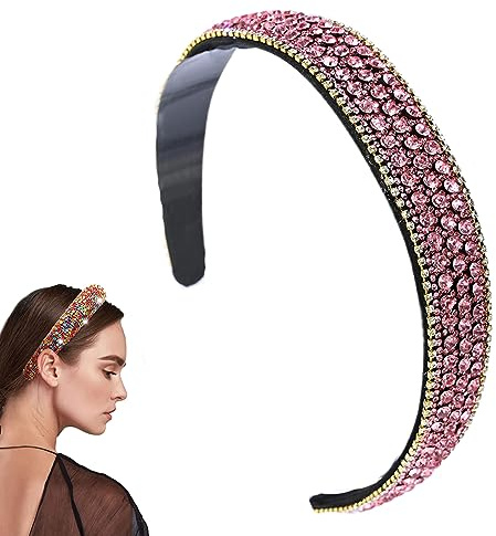 Traziewell Haarband Damen Rosa Glitzer Haarreifen Damen, Haarschmuck Hochzeit, Mädchen Schlichter Eleganter Haarreif für Kurze Haare Lange Haare, Glitzer Tiara für Hochzeit Party Geburtstag 2710