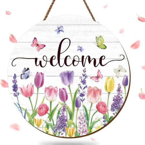 EOYVAIL Targhe e cartelli decorativi，Decorazione da appendere all'ingresso con cartello di benvenuto, cartello di benvenuto per porta d'ingresso, parete, finestra, portico, patio della fattoria