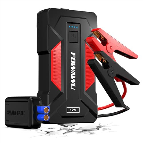 FOWAWU Avviatore Batteria 22800mAh 6000A Avviatore di Emergenza per Auto/Moto, (Motori Fino a 9,5L Gas o 7,5L Diesel),Jump Starter Batteria Auto con Smart-Clip,Torcia a LED