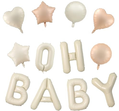 Alovez 16 Zoll Cremeweiß OH BABY Buchstaben Ballons, Oh Baby Luftballon, Oh Baby Luftballons Geburtstag, Oh Baby Folienballon, Oh Baby Helium Ballon für Babyparty Deko Junge Mädchen