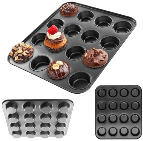 KADAX Stampo per muffin, 40 x 34 x 4 cm, in acciaio per 16 muffin, grandi curve, distribuzione ottimale del calore, non infiammabile, teglia per dolci dolci