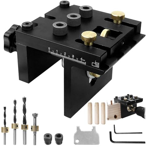 3 en 1 Gabarit de Percage Jeu, 6/8/10/15 mm Chevilles en Bois Perçage Précis, Module Détachable, Outil Auxiliaire de Cheville avec Clip de Positionnement, Outil Auxiliaire de Perçage (noir)