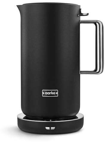 Aarke Edelstahl-Wasserkocher Mattschwarz – 1,2 L Elektrischer Wasserkocher, mehrere Temperatureinstellungen, 360°-Drehbasis, leises Kochen, tropffreier Ausguss