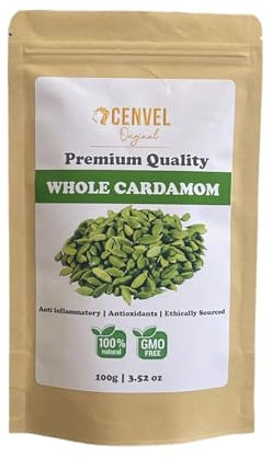 Whole Green Cardamom Pods | Premium Quality Spice | 100% Natural and Aromatic | Vegan | Gluten Friendly | Non-GMO | 100g (100g)
