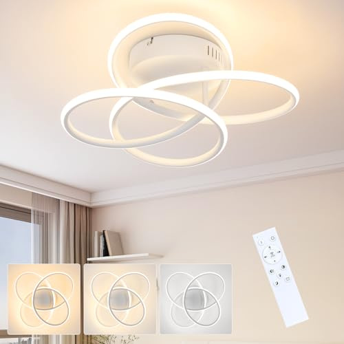 ZMH LED Deckenlampe Deckenleuchte Flur Dimmbar Flurlampe Modern Design | mit Fernbedienung in Schmetterlingforming Weiß 41CM Metall 44W Deckenbeleuchtung für Küche Schlafzimmer Wohnzimmer Büro