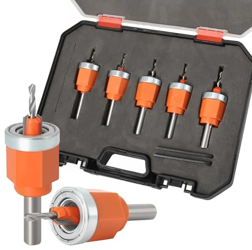 Senkbohrer-Set 5-teilig mit verstellbarem Tiefenanschlag und Innensechskantschlüssel, konische Bohrer für Holz, Kunststoff, Sperrholz, und Weichmetalle, ideal für Heimwerker und den Maschinenbau
