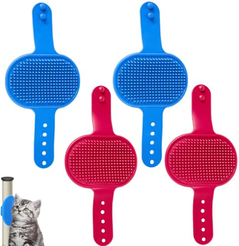 Katzen-Selbstpfleger für Indoor-Katzen, weiches Silikon, Wandmontage, selbstpflegende Katzenbürste, Eckbürste für Tierhaare, Haustiermassagegerät für Kätzchen, Welpen, entspannend, Rot, Blau, 4 Stück
