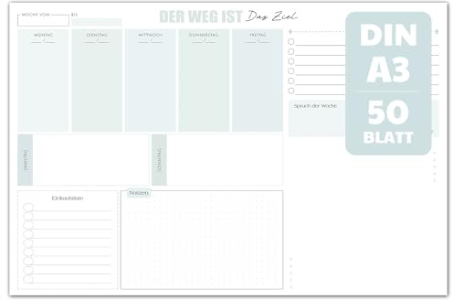BIROYAL Schreibtischunterlage Papier A3, Wochenplaner Block A3, 50 Seiten | Schreibunterlage Unterlage Papier, mit Wochenkalender & To Do Liste, Schreibtischunterlage Block im Homeoffice & Büro