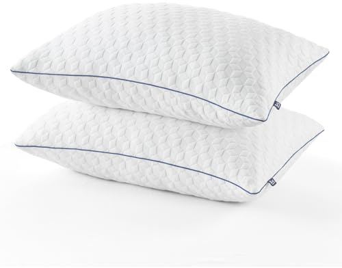 BedStroy 2 Pack Pillows Shredded Memory Foam Pillow, Hypoallergenic Hotel Style, Adjustable Ultra Soft Microfibre Fill, Machine Washable (48x74cm)