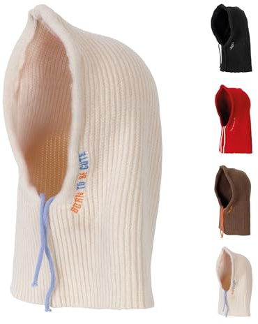 Fisura – Balaclava Beige “Born to be Cute”. Balaclava Original para Mujer. Pasamontañas de Punto Invierno. Bufanda con Capucha para Invierno