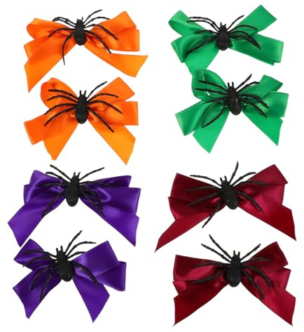 Mobestech 8 Pièces Pinces à Cheveux Araignées Halloween avec Noeuds Colorés Accessoires Cosplay Party pour Filles Femmes Clips Décoratifs Confortables
