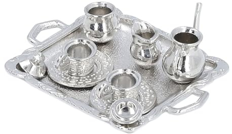 Fdit Juego de té de Casa de Muñecas de Aleación Realista en Miniatura, Juego de té de Juguete Interactivo para Niños, Material Plateado