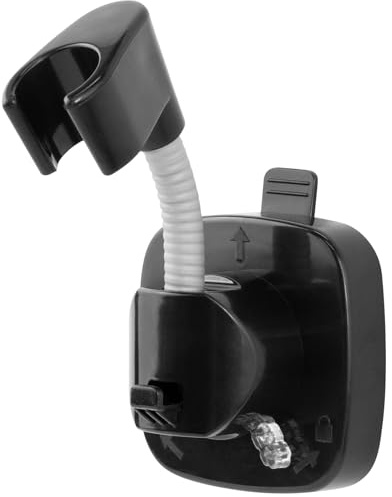 ASSRECT Support De Pommeau De Douche À 360° Avec Ventouse | 10 kg Capacité De Charge, Montage Sans Outil | Noir, Avec Crochet, Pour Locations & Petites Salles de Bain