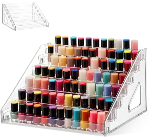 Xinxinphi 7 Tier Nail Polish Organizer, Clear Acrylic Cosmetic Rack, 84 Bottles Essential Oil Holder, Perfume Display Case Stand, Lipstick Paint Storage Holds, Bathroom Makeup Organiser Shelf