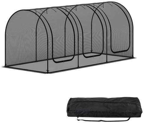 GiantexUK 8’ x 4’/9’ x 4’ Tunnel Crop Cage, Metal Frame Plants Protection Tent with 2/3 Roll-up Zippered Doors, Ground Stakes & Carrying Bag, Raised Bed Greenhouse Netting Cover (274x121x121cm)