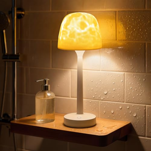 Waterproof Shower Lamp, Rechargeable Cordless Bathroom Light with Ocean Wave Projector, 16-Color Changing LED Mood Light with Touch & Remote Control for Bathtub, Spa and Bathroom Decor & Gifts