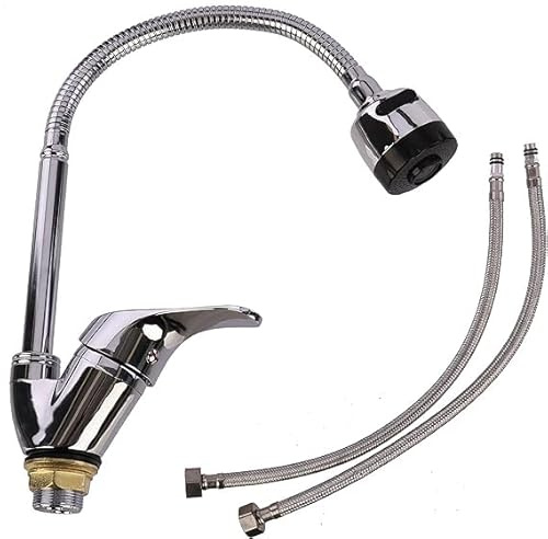 SQUADO Rubinetto Cucina a Canna Alta Flessibile Pieghevole – Miscelatore Monocomando Orientabile 360° con Doccetta a Doppio Getto – Ottone Cromato Monoforo