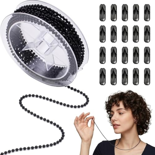 5M Edelstahl Kugelkette,2mm Perlen Rollenkette,Mit 20 Stk Kugelketten Verbinder,Mit AnschlüSsen,Kette Zum Aufhängen,Verlängerungskette,Zum DIY Schlüsselanhänger,Armbänder,Halsketten(Schwarz)