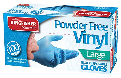 Kingfisher Powder Free Vinyl Gloves, Blue, Large - Pack of 100