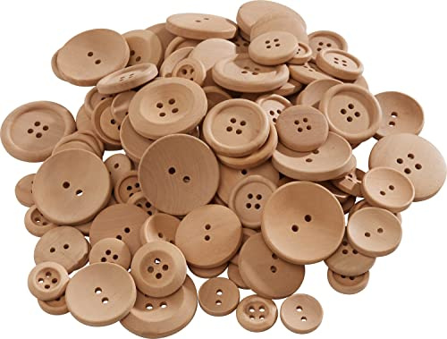 VBS XXL 100g Holzknöpfe zum Nähen Handarbeit in 4 Größen Natur
