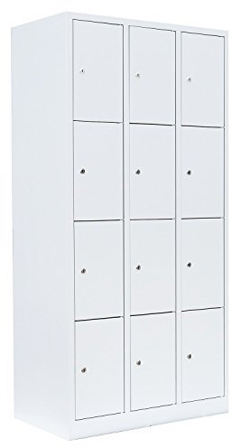 Lüllmann 12 Fächer Schließfachschrank komplett montiert weiß 180x88,5x50cm (HxBxT) Wertfachschrank Fächerschrank Spind Umkleideschrank 520437