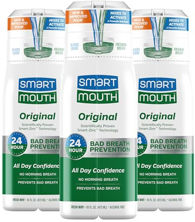 SmartMouth Original Zinc Activated Mouthwash - Instant Fresh Breath Mouthwash - Eliminates Bad Odors and Bad Breath - Alcohol-Free, Sugar-Free, Gluten-Free - Fresh Mint - 16 fl oz - 3 Pack