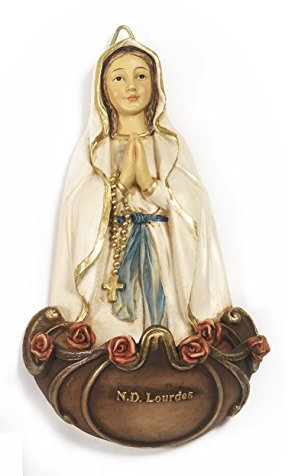 Acquasantiera Maria Madonna di Lourdes in resina cm. 13,5 d'appendere by Paben