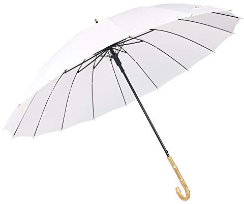 Lanker KS08P Regenschirm, lang, mit 16 Streben zum Öffnen und Schließen, manuell, langlebig und strapazierfähig, 210T, wasserdicht, winddicht, Sport, Weiß