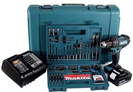 Makita DHP 482 STK Akku Schlagbohrschrauber 18V 62Nm + 1x Akku 5,0Ah + Ladegerät + 100 tlg. Bit Bohrer Set + Koffer