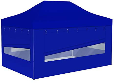 Vispronet Profi Faltpavillon Basic - 3x4,5 m in Blau - 4 Vollwände mit Panoramafenster - Scherengittersystem - Farbe & Größe wählbar