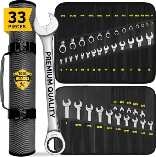 TOOLGUARDS Ratcheting Wrench - Slim Profile - Ratchet Wrench, 33-Piece SAE & Metric Combination Wrenches