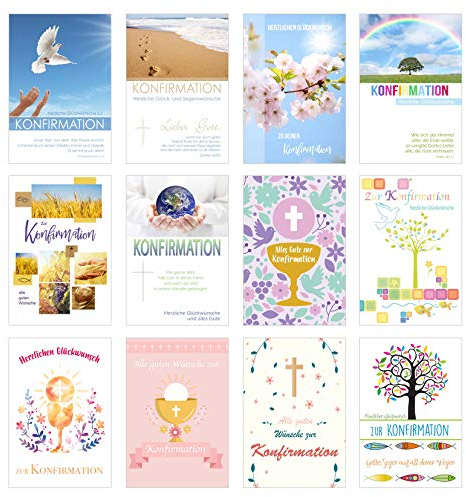 Edition Seidel Set 12 Konfirmationskarten mit Umschlag - Glückwunschkarte zur Konfirmation - Konfirmationskarte - Set Kartenset (Doppelkarten/Klappkarten mit Briefumschlag)