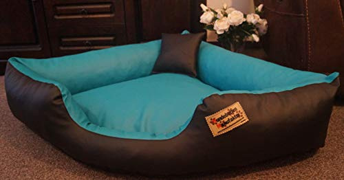 Hundebettenmanufaktur Hundebett Eckbett Hundesofa Schlafplatz Kunstleder Canto (100 cm X 100 cm, Schwarz Türkis)