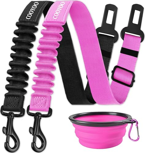 COOYOO Dog Seat Belt,3 Piece Set Retractable Dog Car Adjustable Seatbelts for Vehicle Nylon Pet Safety Heavy Duty & Elastic & Durable Car Harness for Dogs
