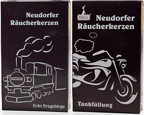 Huss Neudorfer Räucherkerzen - Intensive Düfte Dampflok und Tankfüllung Motorduft (2 x 24 Stück)