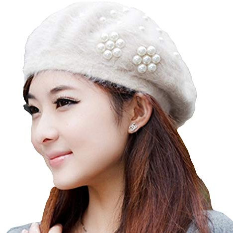 seven wolves Woll-Barett Damen Baskenmütze Französisch Stil Beanie Hüte Mode Damen Baskenmützen Outdoor Hut - Beige - Einheitsgröße