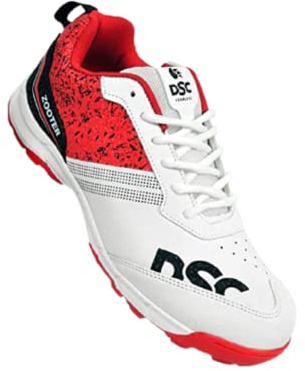 DSC Zooter Cricket Shoes | White/Red | for Boys And Men | Polyvinyl Chloride | 7 UK, 8 US, 41 EU
