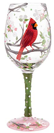 Enesco Lolita 6009225 Designs by Lolita Copa de vino pintada a mano, diseño de pájaro cardenal con flores de cerezo, multicolor