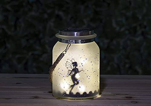 Garden Mile Solar Powered Hanging Fairy Lantern Frosted Glass Fairy Light Lamp Outdoor Indoor Mason Jar Lighting with 20 LEDs Firefly Lights Garden Solar Lantern Jar [Energy Class A+]